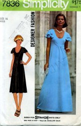 7836 1976 DESIGNER SS EMPIRE DRESS KNEE-FLR PATTERN 10